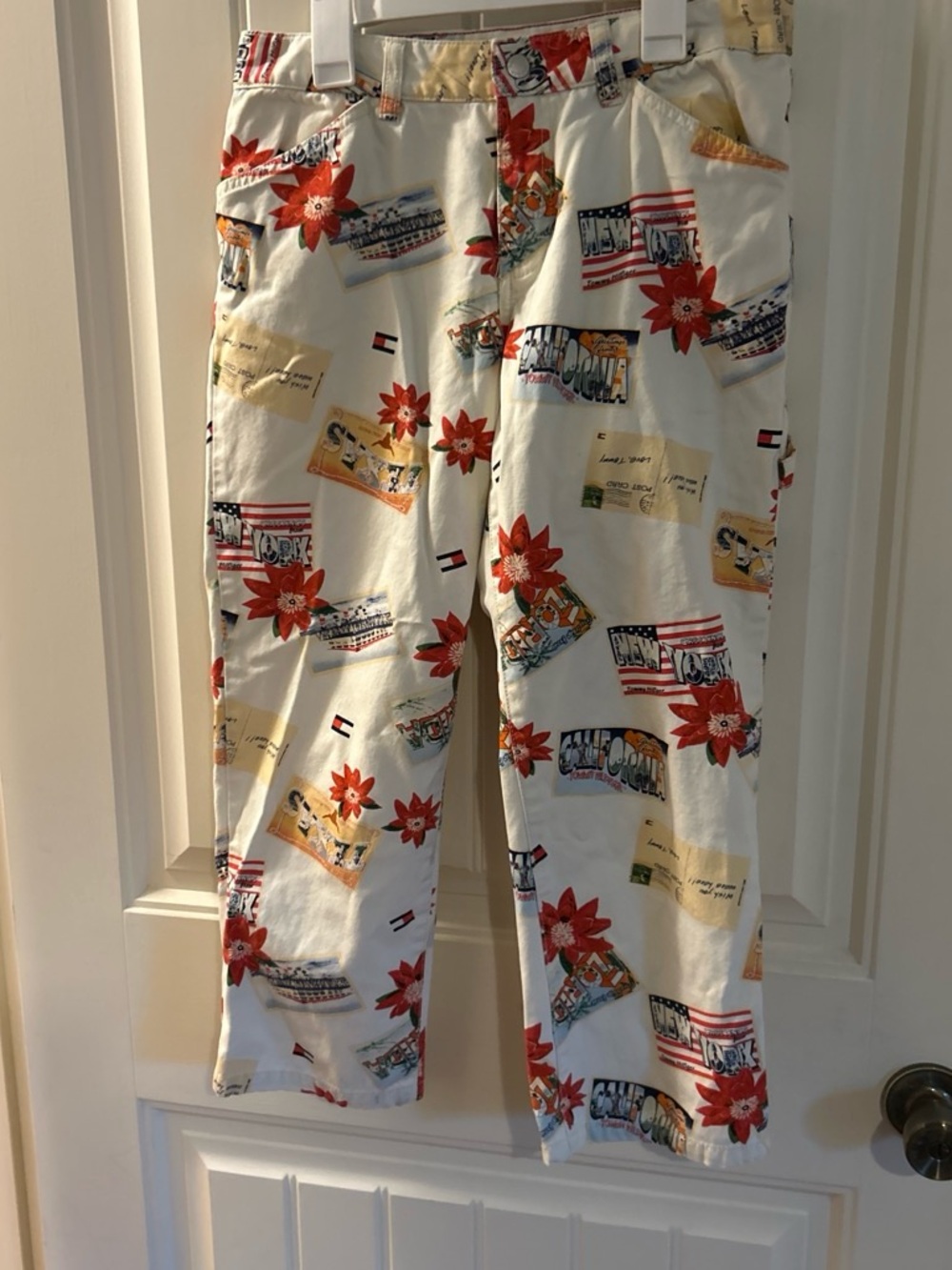 Tommy Hilfiger White Chinos with Red Floral & Multicolor Postcard Print